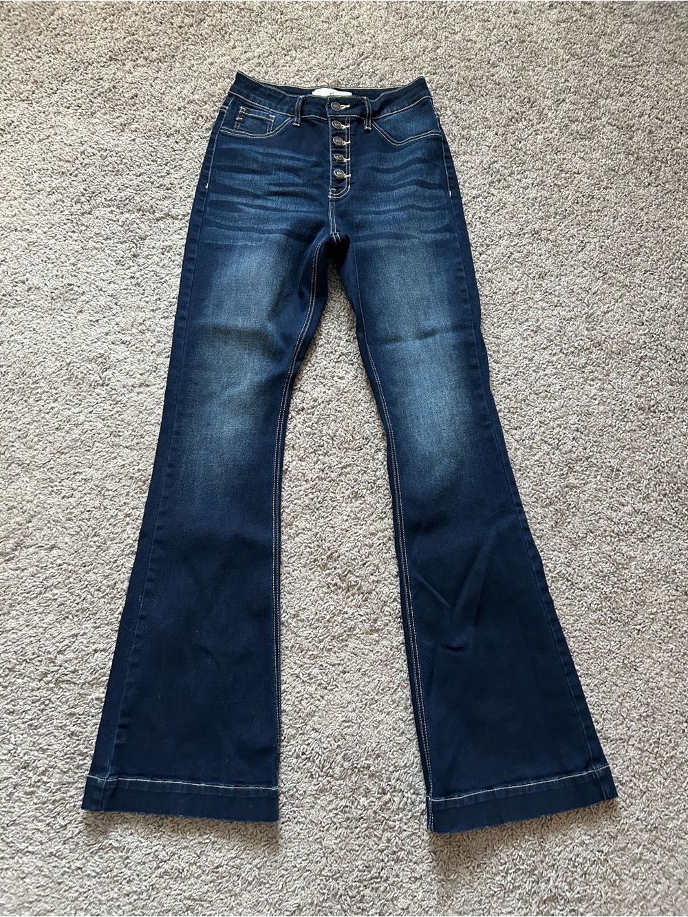 KanCan Dark Indigo Button-Fly Flare Jeans
